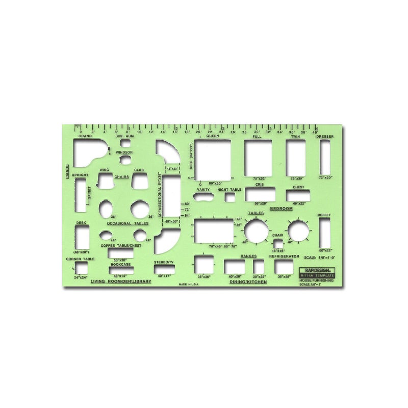 Rapidesign House Furnishings Template, 1/8 Inch = 1 Foot Scale, 1 Each (R714A) - Image 1